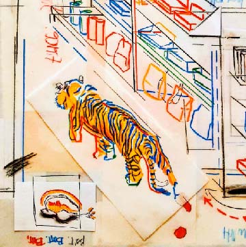 Dilan Torres Jimenez, The Bengal In The Store, graphite pencil, conte crayon, charcoal, and color pencil on vellum, 24 in x 24 in, 2020.